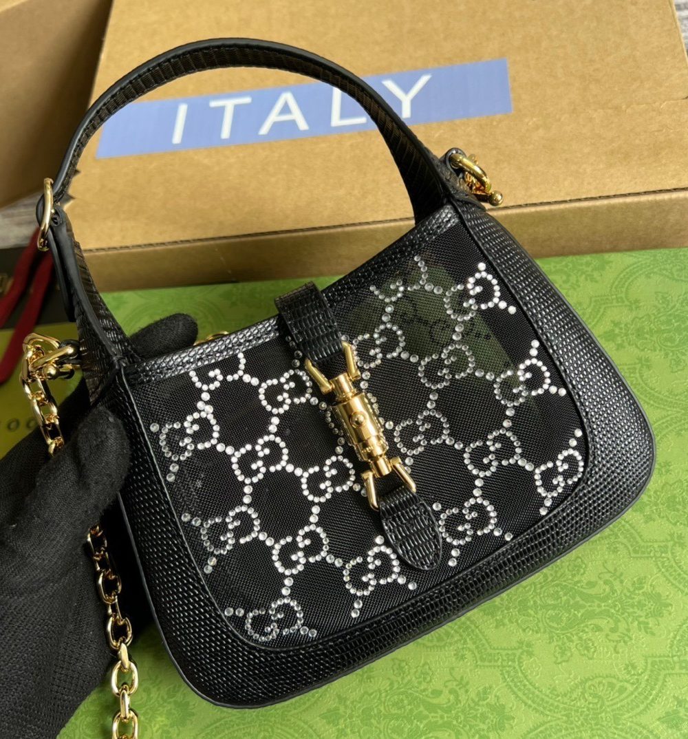 1:1 Replica Gucci Jackie 1961 Mini Shoulder Bag Black For Women, Women's Bags 7.5in/19cm GG