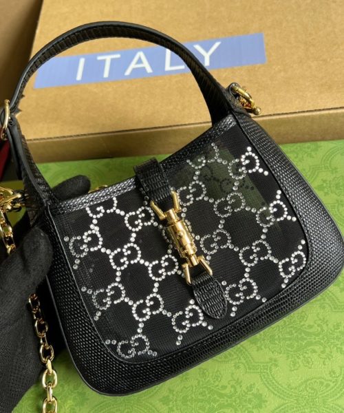 1:1 Replica Gucci Jackie 1961 Mini Shoulder Bag Black For Women, Women's Bags 7.5in/19cm GG