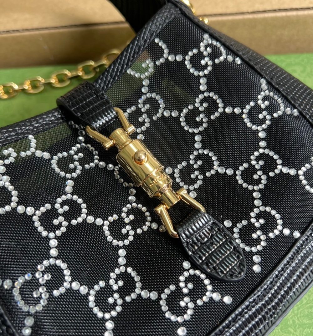 1:1 Replica Gucci Jackie 1961 Mini Shoulder Bag Black For Women, Women's Bags 7.5in/19cm GG