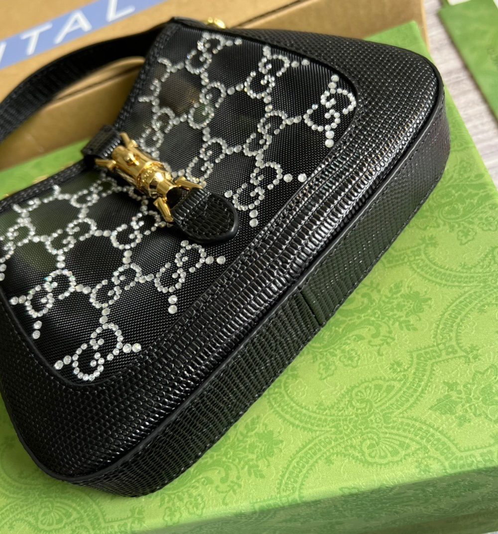 1:1 Replica Gucci Jackie 1961 Mini Shoulder Bag Black For Women, Women's Bags 7.5in/19cm GG