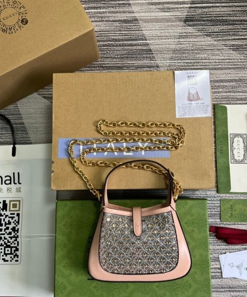 1:1 Replica Gucci Jackie 1961 Mini Shoulder Bag Light Pink For Women, Women's Bags 7.5in/19cm GG
