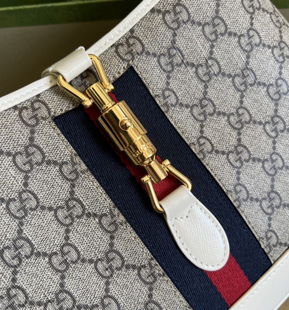 1:1 Replica Gucci Jackie 1961 Small Shoulder Bag Beige And Ebony GG Supreme Canvas For Women 11in/28cm 636706 HUHHG 9794