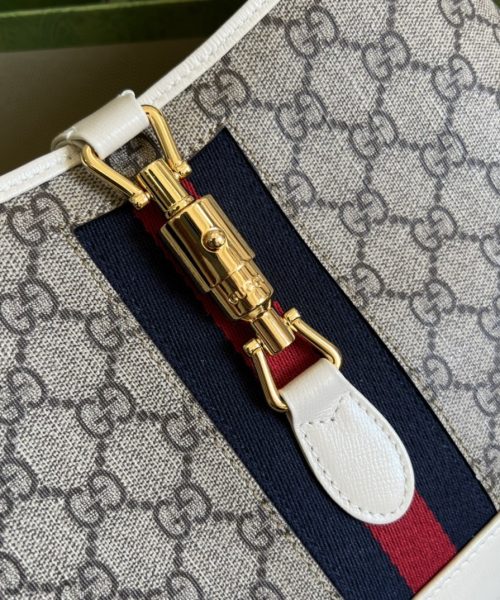1:1 Replica Gucci Jackie 1961 Small Shoulder Bag Beige And Ebony GG Supreme Canvas For Women 11in/28cm 636706 HUHHG 9794