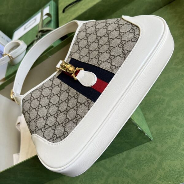 1:1 Replica Gucci Jackie 1961 Small Shoulder Bag Beige And Ebony GG Supreme Canvas For Women 11in/28cm 636706 HUHHG 9794