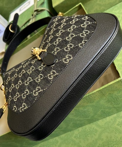 1:1 Replica Gucci Jackie 1961 Small Shoulder Bag Black And Ivory GG Denim Jacquard For Women 11in/28cm 678843 UN3AG 1294