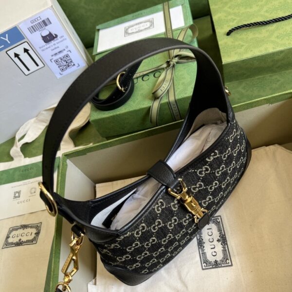 1:1 Replica Gucci Jackie 1961 Small Shoulder Bag Black And Ivory GG Denim Jacquard For Women 11in/28cm 678843 UN3AG 1294