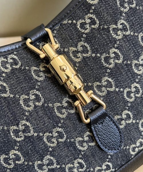 1:1 Replica Gucci Jackie 1961 Small Shoulder Bag Black And Ivory GG Denim Jacquard For Women 11in/28cm 678843 UN3AG 1294