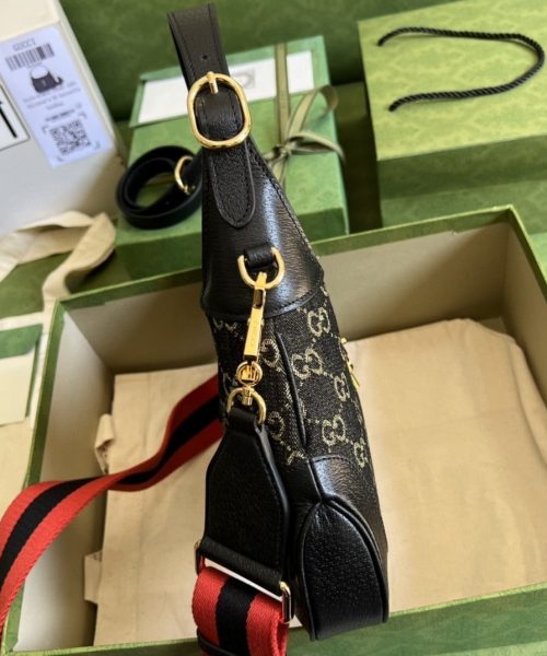 1:1 Replica Gucci Jackie 1961 Small Shoulder Bag Black And Ivory GG Denim Jacquard For Women 11in/28cm 678843 UN3AG 1294