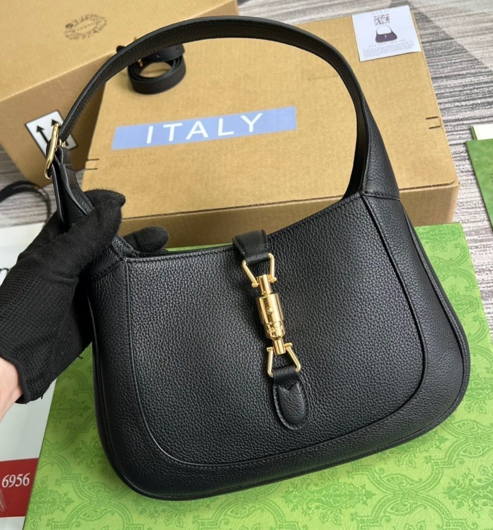 1:1 Replica Gucci Jackie 1961 Small Shoulder Bag Black For Women, Women's Bags 10.8in/28cm GG ‎636709 10O0G 1000