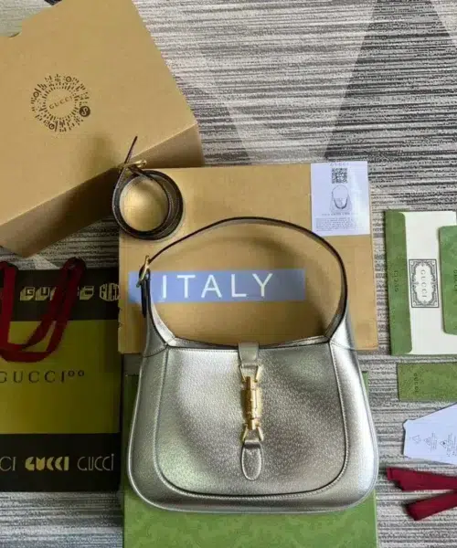 1:1 Replica Gucci Jackie 1961 Small Shoulder Bag Silver For Women, Women's Bags 10.8in/28cm GG