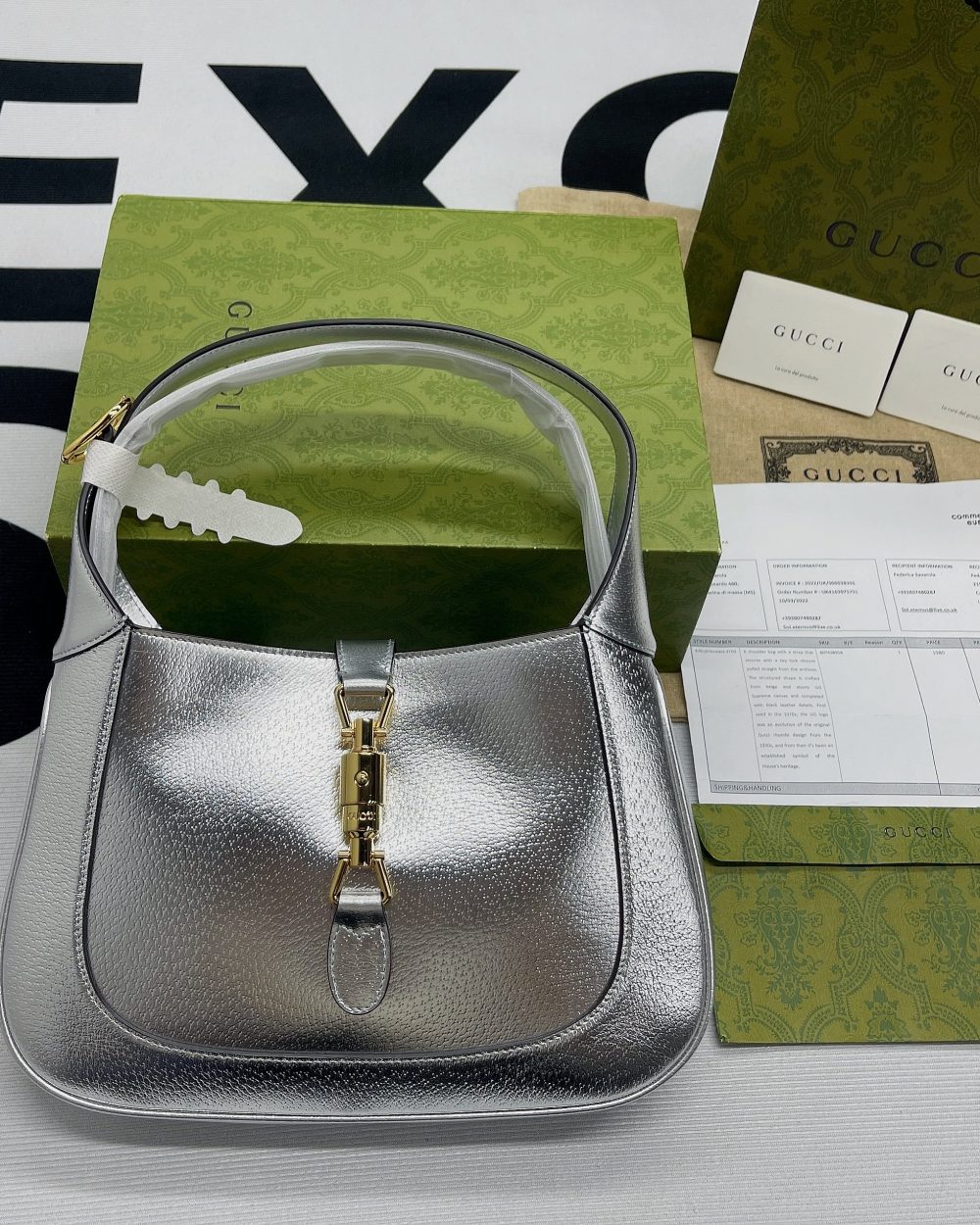 1:1 Replica Gucci Jackie 1961 Small Shoulder Bag Silver For Women, Women's Bags 10.8in/28cm GG