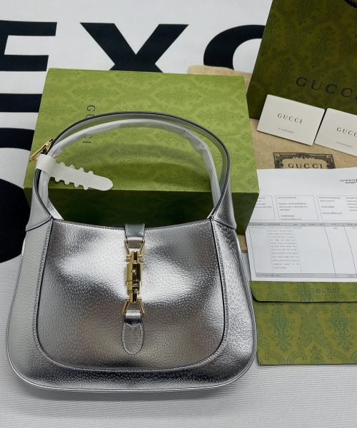 1:1 Replica Gucci Jackie 1961 Small Shoulder Bag Silver For Women, Women's Bags 10.8in/28cm GG