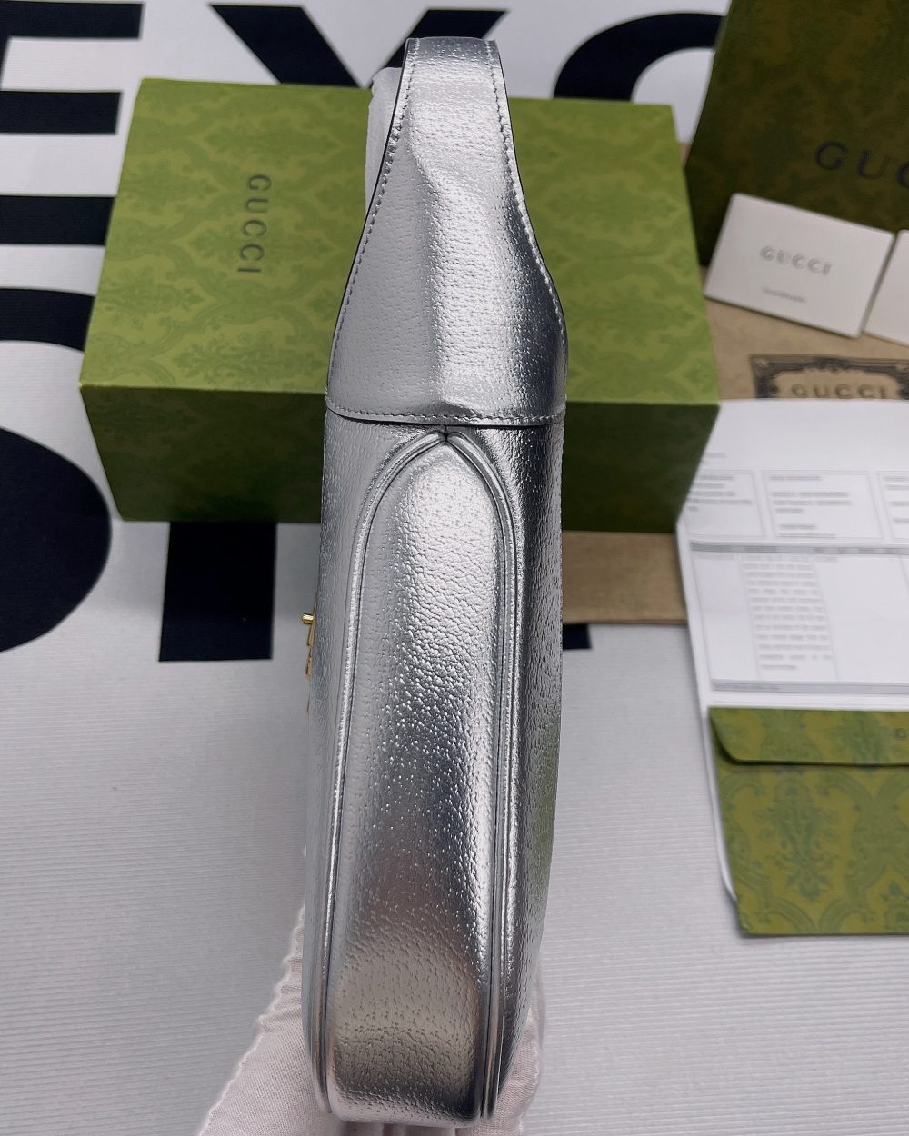 1:1 Replica Gucci Jackie 1961 Small Shoulder Bag Silver For Women, Women's Bags 10.8in/28cm GG