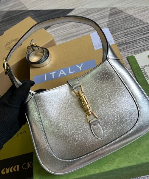 1:1 Replica Gucci Jackie 1961 Small Shoulder Bag Silver For Women, Women's Bags 10.8in/28cm GG