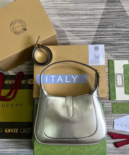 1:1 Replica Gucci Jackie 1961 Small Shoulder Bag Silver For Women, Women's Bags 10.8in/28cm GG