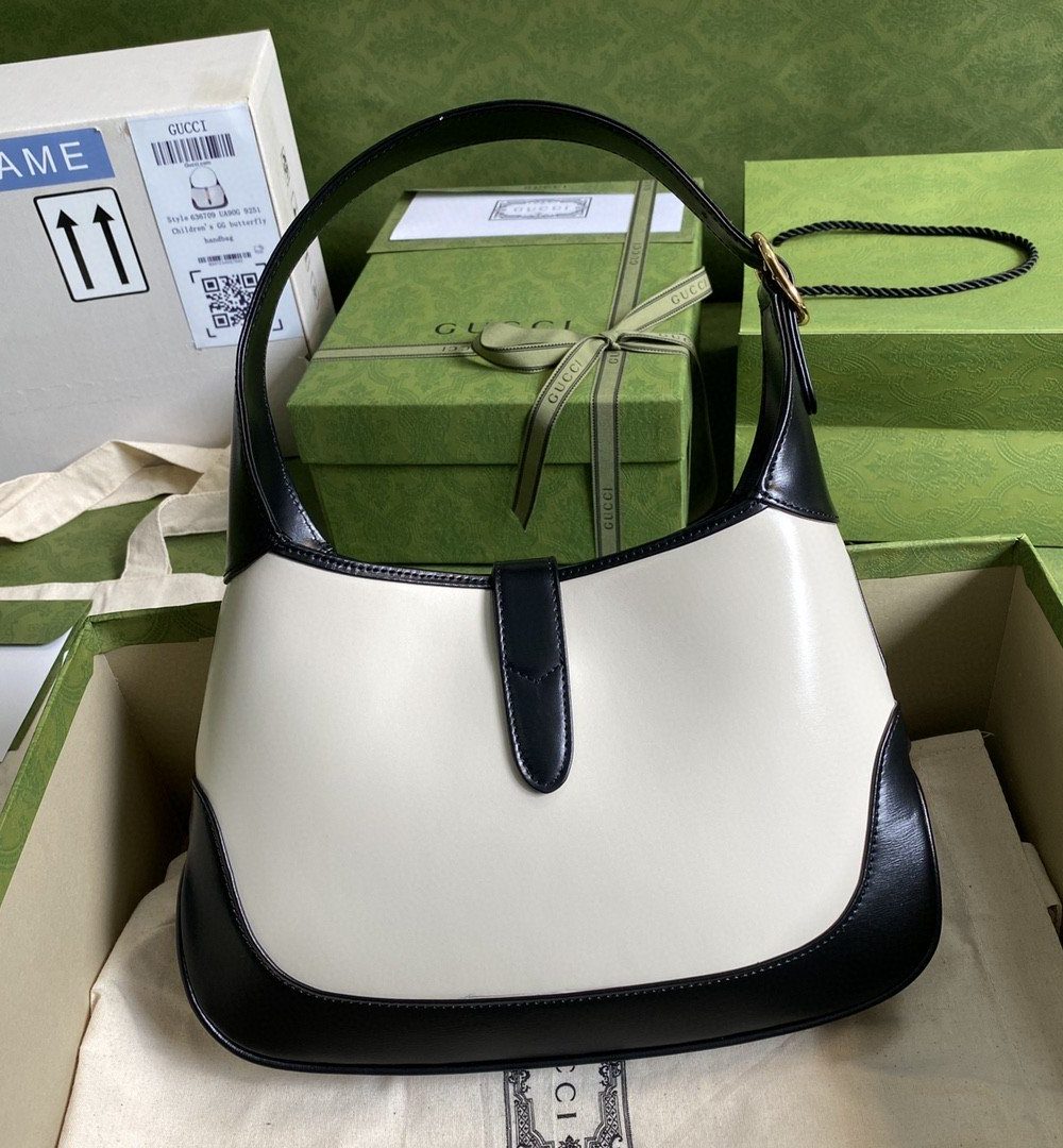 1:1 Replica Gucci Jackie 1961 Small Shoulder Bag White With Black 11in/28cm 636706 10OBG 9099
