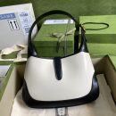 1:1 Replica Gucci Jackie 1961 Small Shoulder Bag White With Black 11in/28cm 636706 10OBG 9099