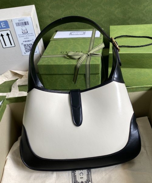 1:1 Replica Gucci Jackie 1961 Small Shoulder Bag White With Black 11in/28cm 636706 10OBG 9099