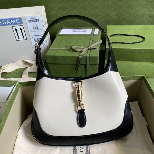 1:1 Replica Gucci Jackie 1961 Small Shoulder Bag White With Black 11in/28cm 636706 10OBG 9099