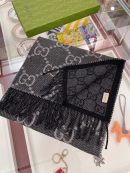 Gucci Jacquard Pattern Knit With Tassels Grey and Black 190cm/75in 676610 4G200 1061