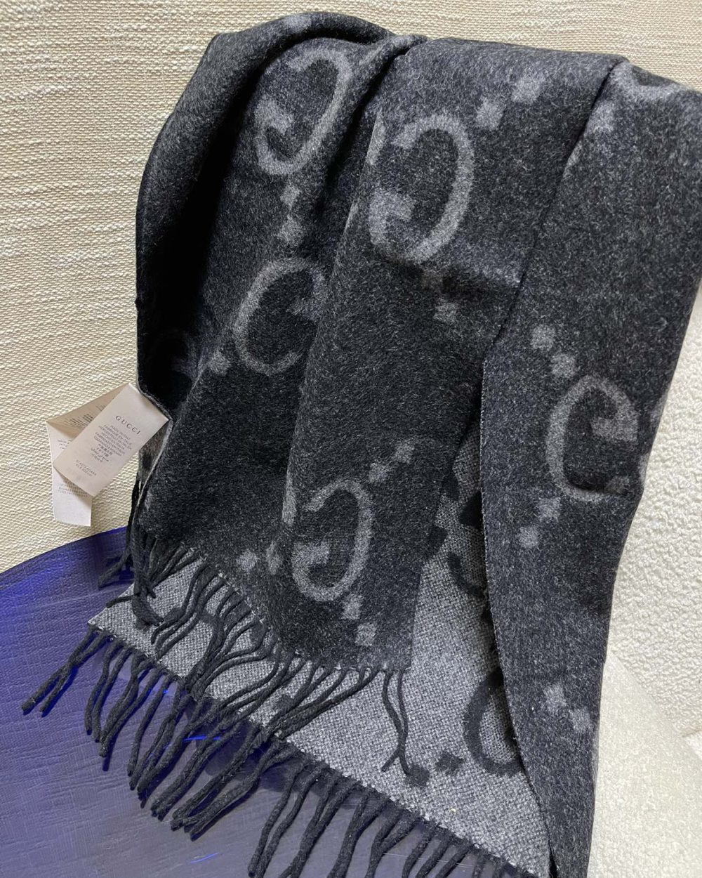 Gucci Jacquard Pattern Knitted Grey Scarf 180cm/71in 133483 3G200 1160 