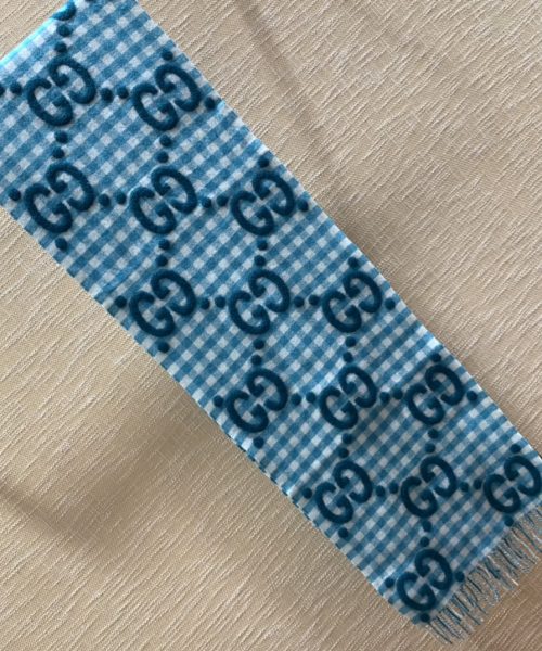 Gucci Jacquard Wool Scarf  Blue and Ivory Scarf 220cm/86.7in 