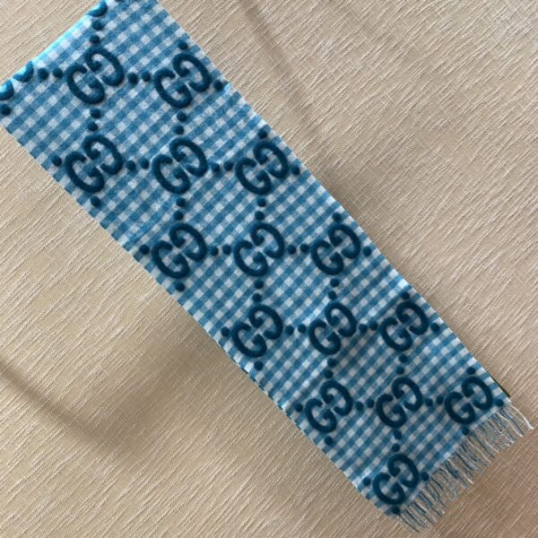 Gucci Jacquard Wool Scarf  Blue and Ivory Scarf 220cm/86.7in