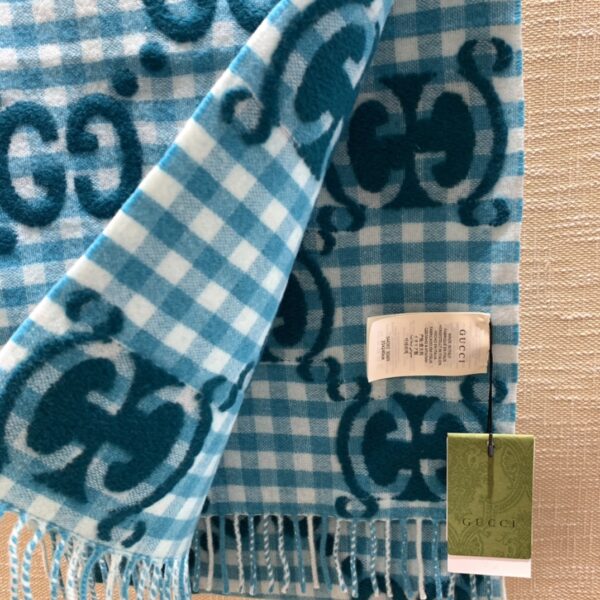 Gucci Jacquard Wool Scarf  Blue and Ivory Scarf 220cm/86.7in