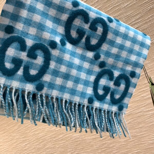 Gucci Jacquard Wool Scarf  Blue and Ivory Scarf 220cm/86.7in