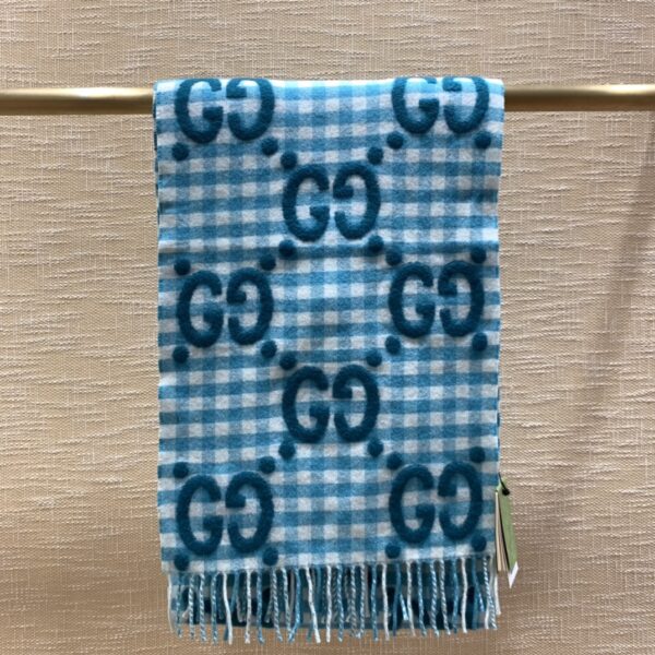 Gucci Jacquard Wool Scarf  Blue and Ivory Scarf 220cm/86.7in