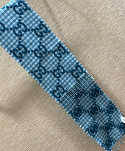 Gucci Jacquard Wool Scarf  Blue and Ivory Scarf 220cm/86.7in 