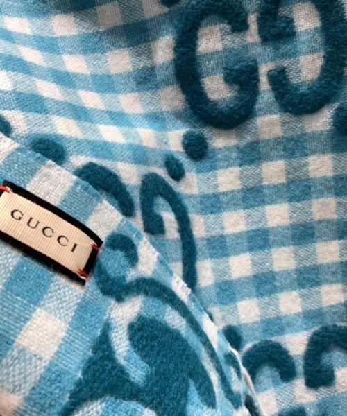 Gucci Jacquard Wool Scarf  Blue and Ivory Scarf 220cm/86.7in 