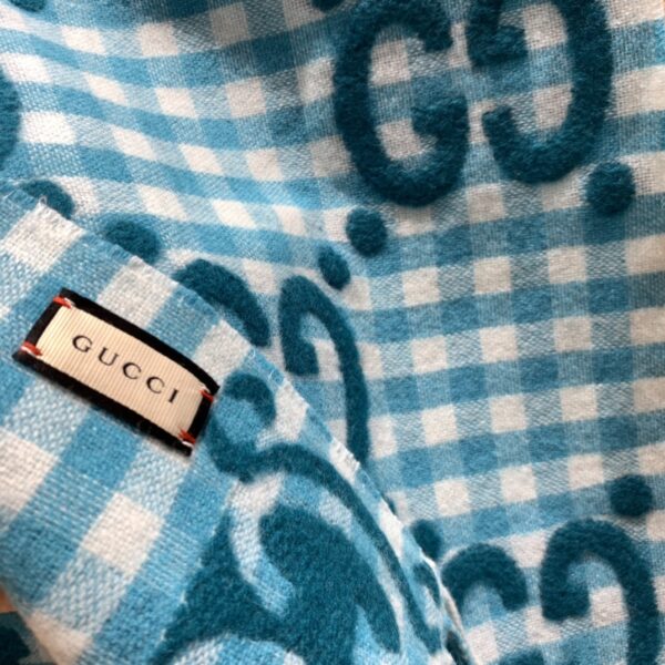 Gucci Jacquard Wool Scarf  Blue and Ivory Scarf 220cm/86.7in