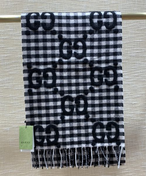 Gucci Jacquard Wool Scarf Dark Blue and Ivory Scarf 220cm/86.7in 644365 4G718 4178 
