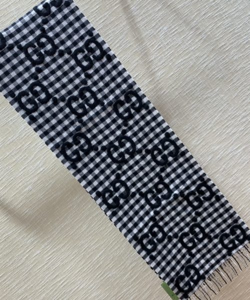 Gucci Jacquard Wool Scarf Dark Blue and Ivory Scarf 220cm/86.7in 644365 4G718 4178 