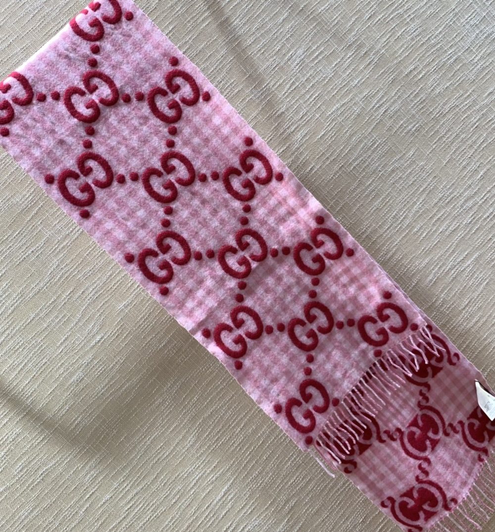 Gucci Jacquard Wool Scarf Pink and Ivory Scarf 220cm/86.7in 644365 3GA69 5878 