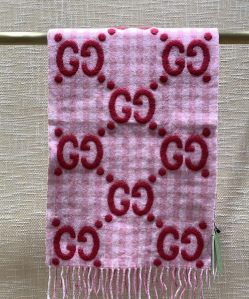 Gucci Jacquard Wool Scarf Pink and Ivory Scarf 220cm/86.7in 644365 3GA69 5878 