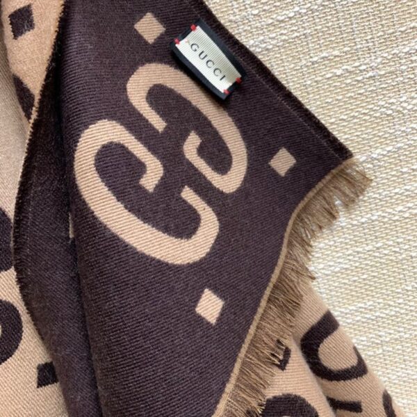 Gucci Jacquard Wool Silk Monogram Brown/ Beige Scarf 180cm/71in