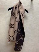 Gucci Jacquard Wool Silk Monogram Brown/ Beige Scarf 180cm/71in 