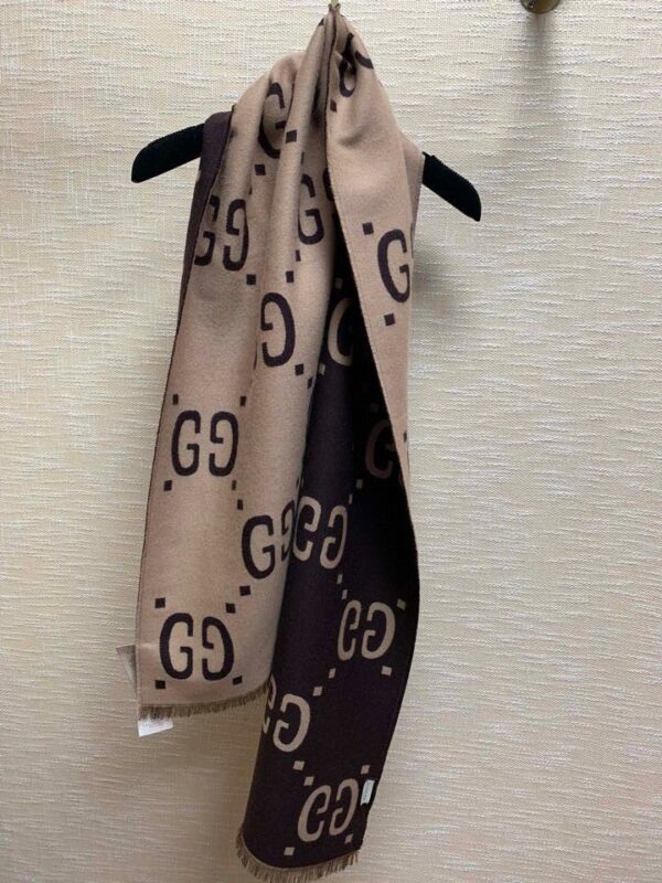 Gucci Jacquard Wool Silk Monogram Brown/ Beige Scarf 180cm/71in 