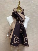 Gucci Jacquard Wool Silk Monogram Brown/ Beige Scarf 180cm/71in 