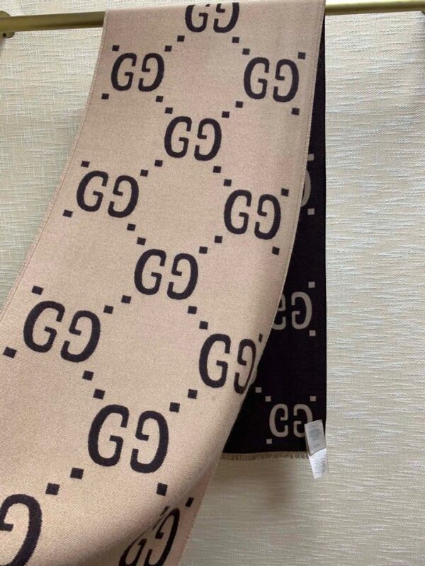 Gucci Jacquard Wool Silk Monogram Brown/ Beige Scarf 180cm/71in 
