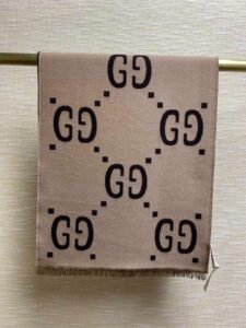 Gucci Jacquard Wool Silk Monogram Brown/ Beige Scarf 180cm/71in 