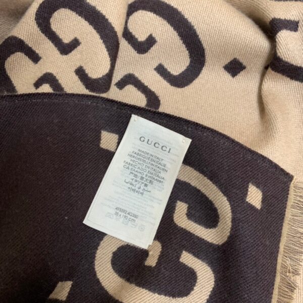 Gucci Jacquard Wool Silk Monogram Brown/ Beige Scarf 180cm/71in