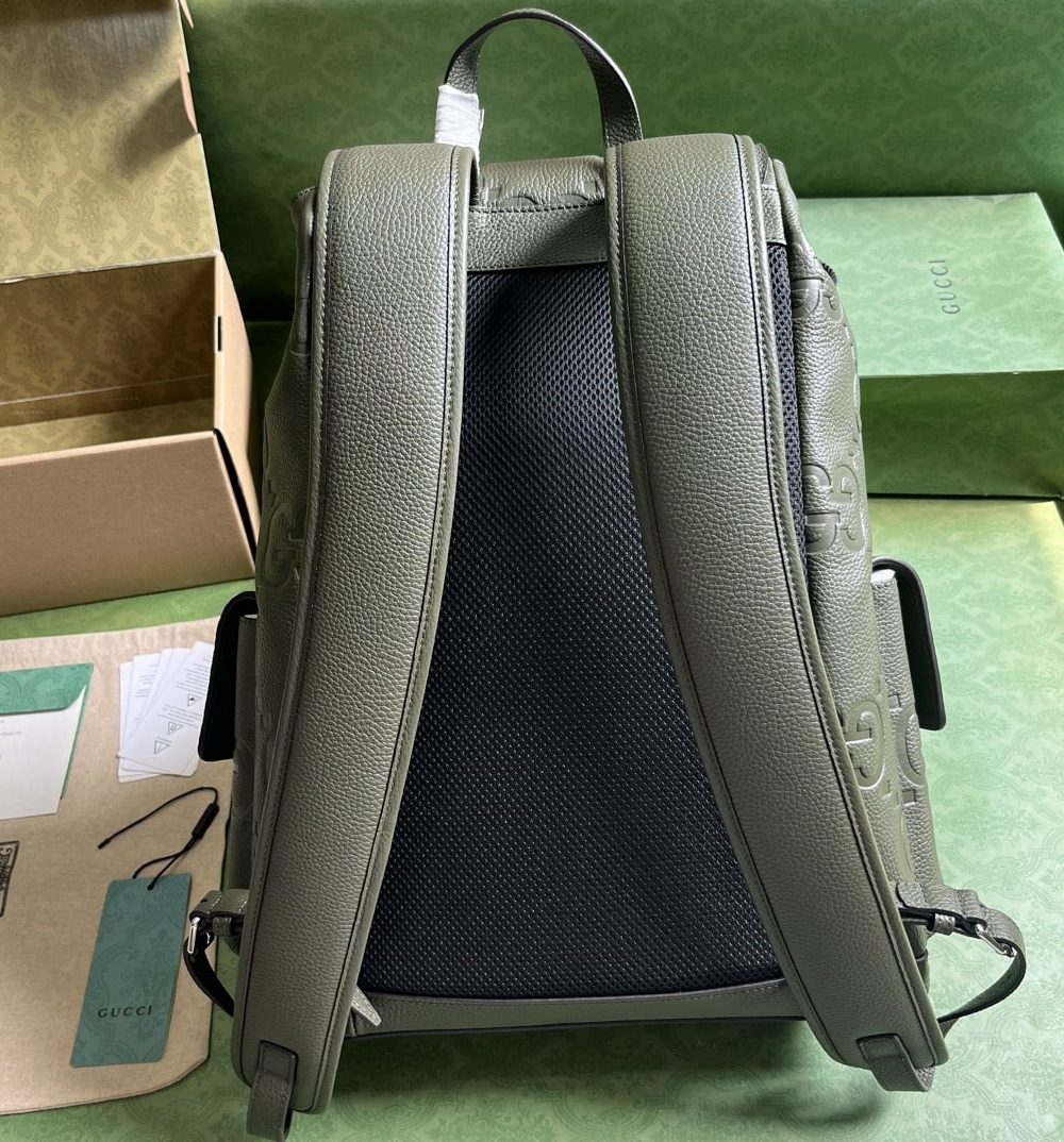 1:1 Replica Gucci Jumbo Gg Backpack Green Khaki/Black For Women 38.5cm / 15.1in 625770 AABZF 3341
