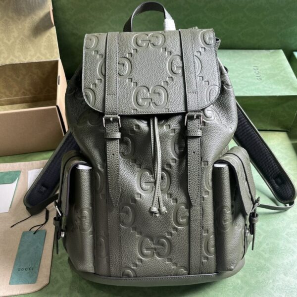 1:1 Replica Gucci Jumbo Gg Backpack Green Khaki/Black For Women 38.5cm / 15.1in 625770 AABZF 3341