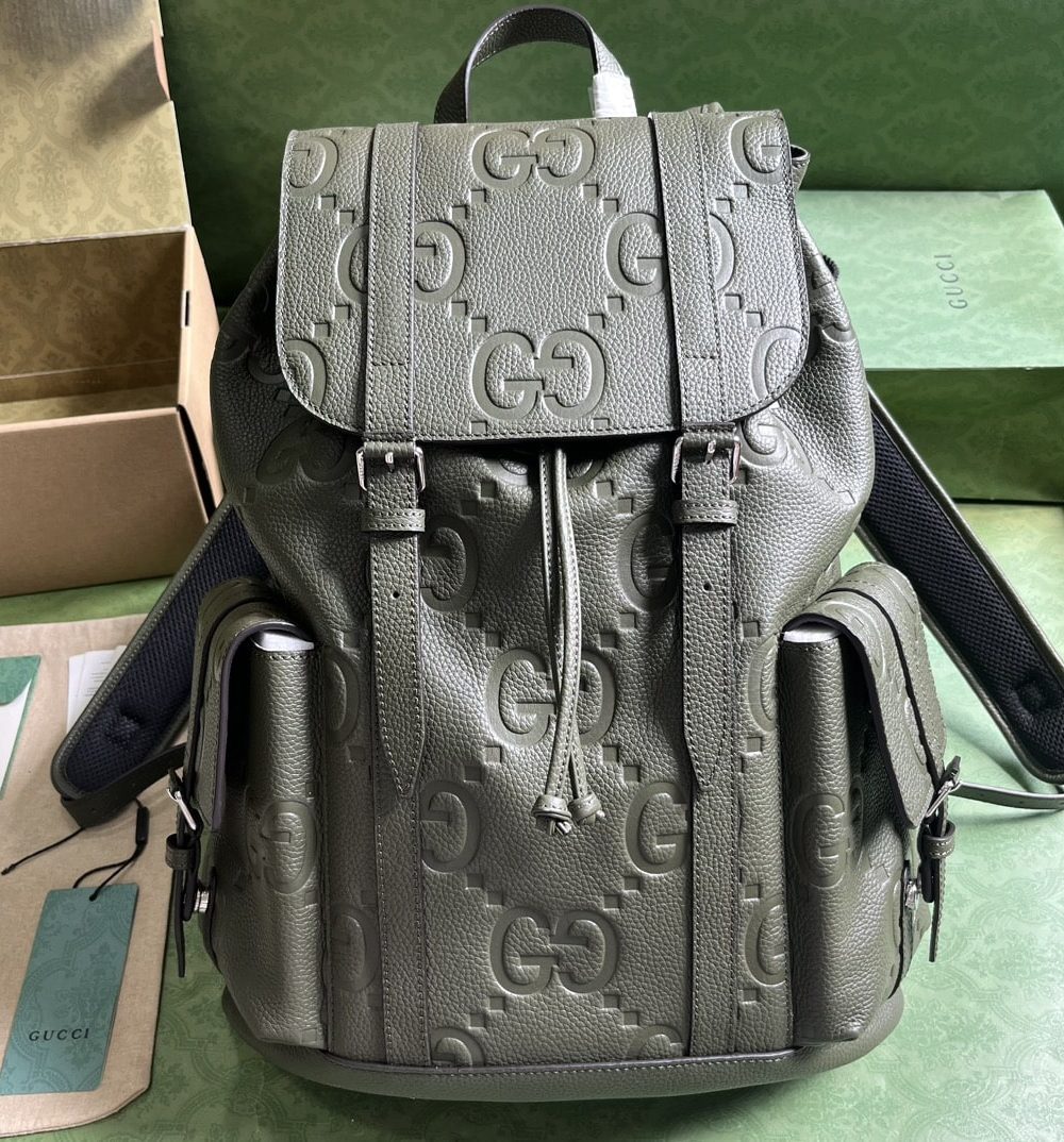 1:1 Replica Gucci Jumbo Gg Backpack Green Khaki/Black For Women 38.5cm / 15.1in 625770 AABZF 3341