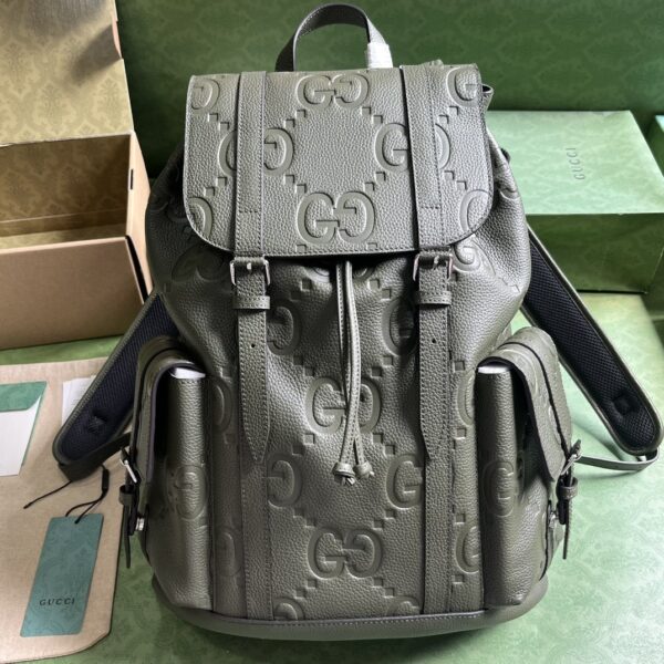 1:1 Replica Gucci Jumbo Gg Backpack Green Khaki/Black For Women 38.5cm / 15.1in 625770 AABZF 3341