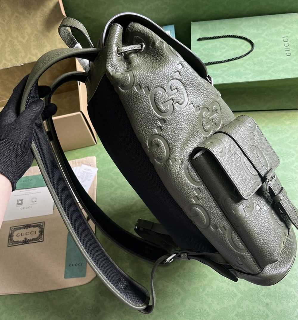 1:1 Replica Gucci Jumbo Gg Backpack Green Khaki/Black For Women 38.5cm / 15.1in 625770 AABZF 3341