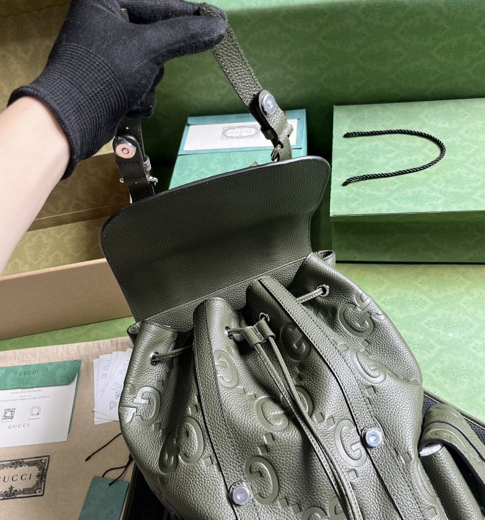 1:1 Replica Gucci Jumbo Gg Backpack Green Khaki/Black For Women 38.5cm / 15.1in 625770 AABZF 3341